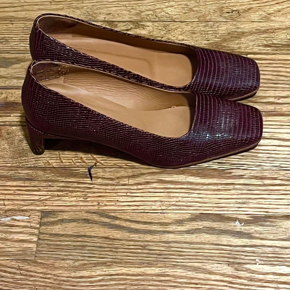 By Far Agatha Brown Lizard Embossed low heel
